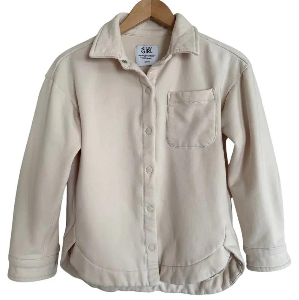 Athleta Girl Cream Fleece Lined Snap Button Down Shacket Medium Athleisure Basic